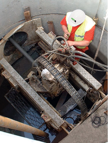 Guided Auger boring rig in launch shaft