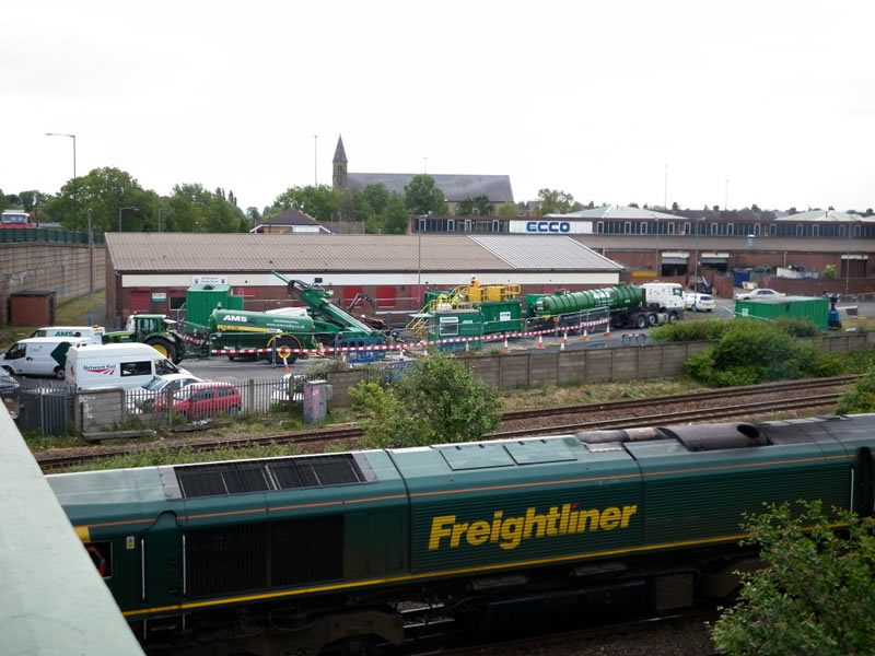 View showing the drill line beneath the live railway lines