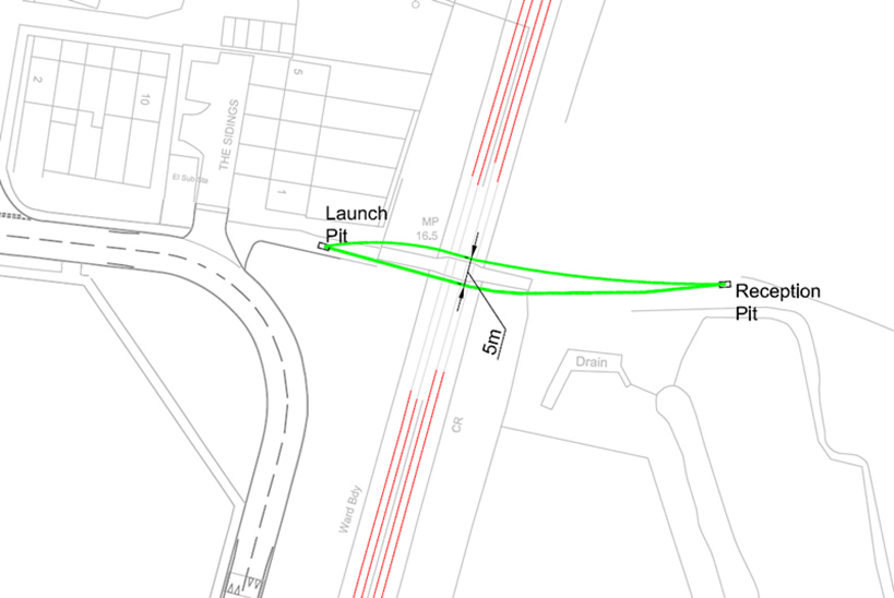 The above drawing shows the planned drill paths under the railway